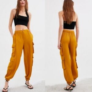 Zara Mustard Yellow‎ High Waisted Satin Jogger  Size L